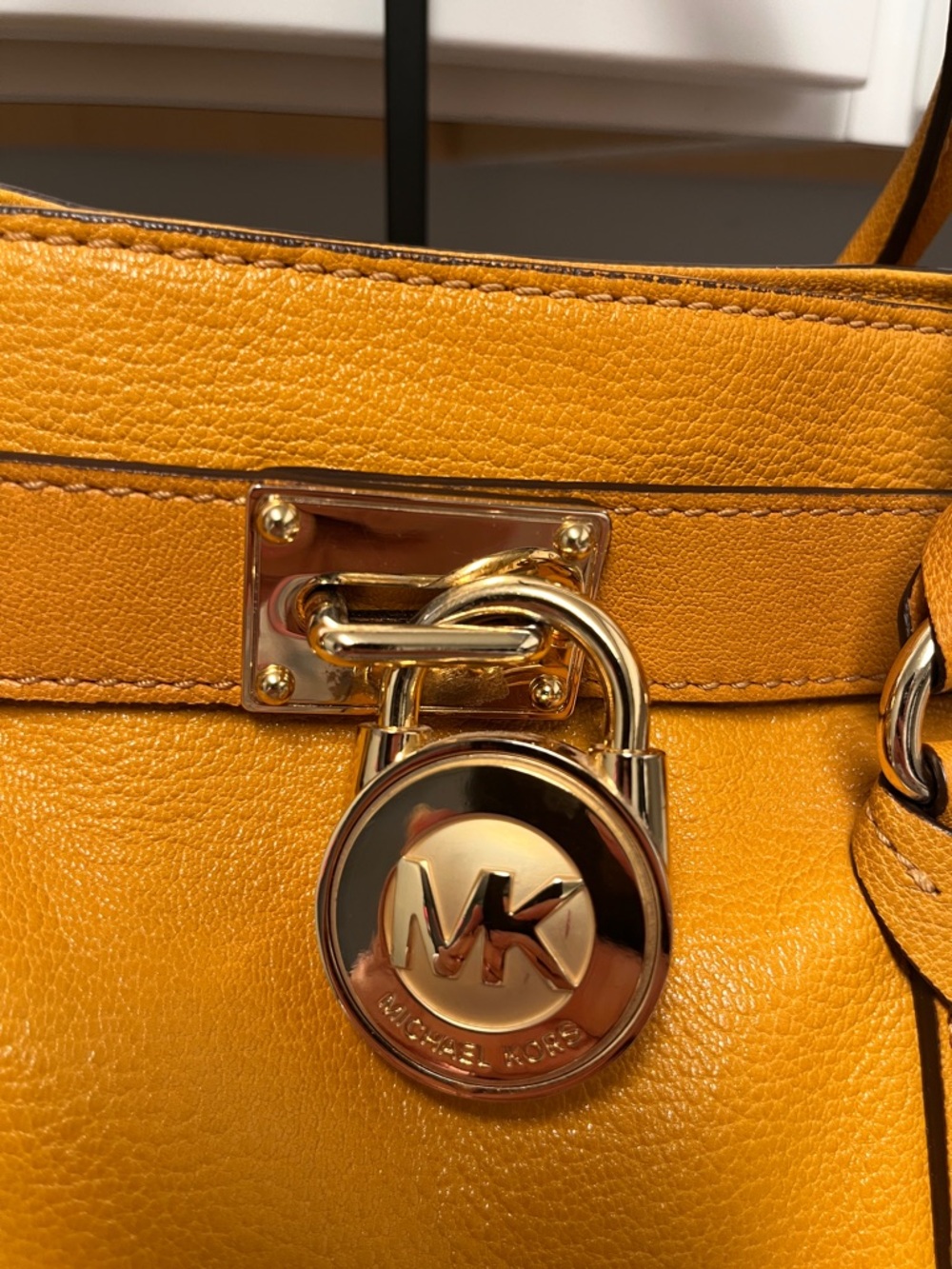 Michael Kors Mustard Yellow Pebbled Leather Tote with Gold Hardware - Picture 2 of 5
